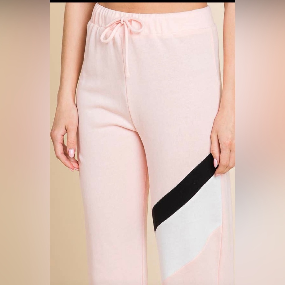 Color Block Strip light weight sweat Pants:ANGEL PINK COMBO New - Picture 2 of 5
